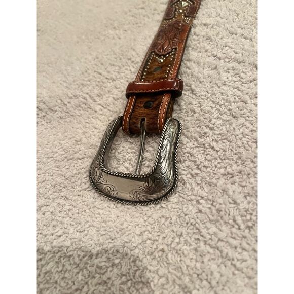3D D2041-34 Mens Western Ranger Leather Overlay Stitched  Men’s Western Leather Belt 34
